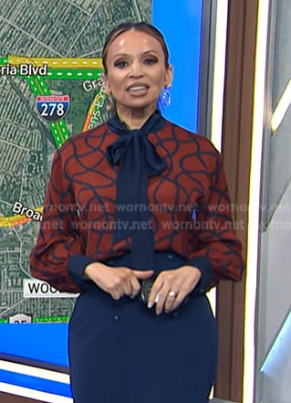 Adelle's red printed tie neck blouse on Today