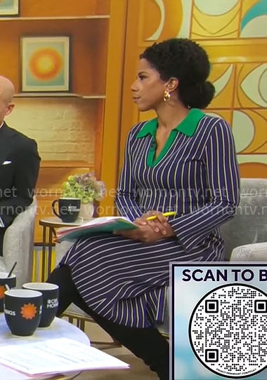 Adriana Diaz’s navy striped polo dress with green collar on CBS Mornings