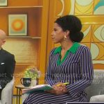 Adriana Diaz’s navy striped polo dress with green collar on CBS Mornings
