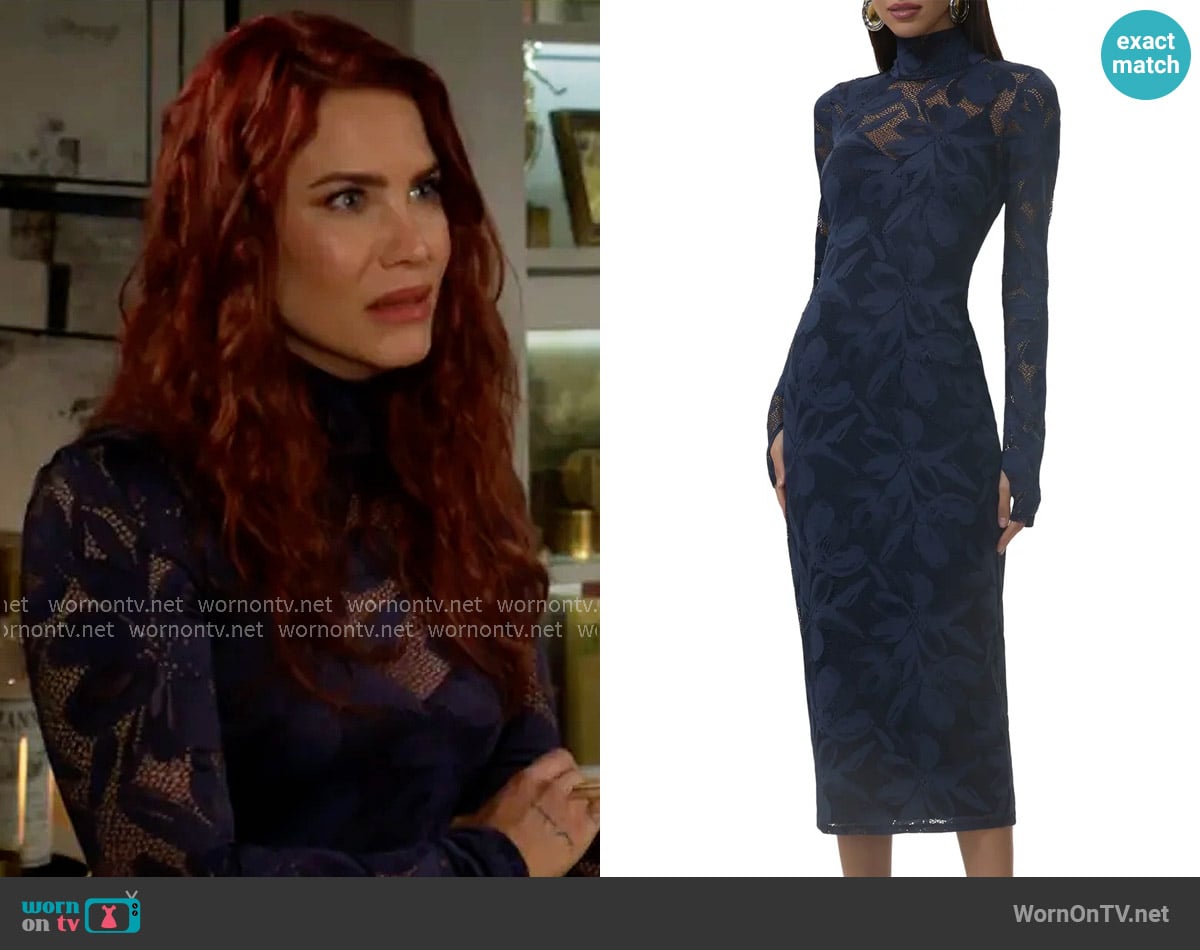 AFRM Shailene Floral Lace Dress in Black Iris worn by Sally Spectra (Courtney Hope) on The Young and the Restless