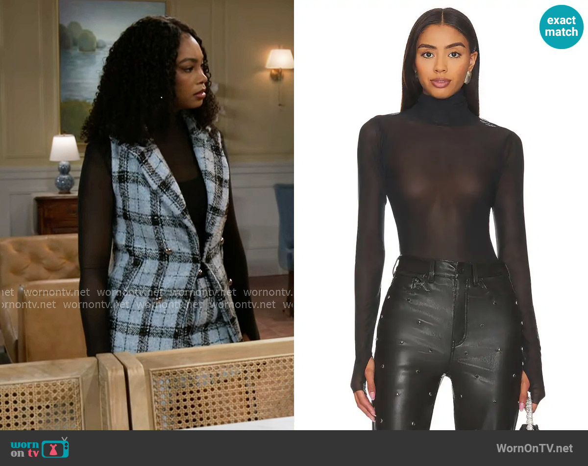 AFRM Zadie Top in Noir worn by Chelsea Hamilton (RhonniRose Mantilla) on Beyond the Gates