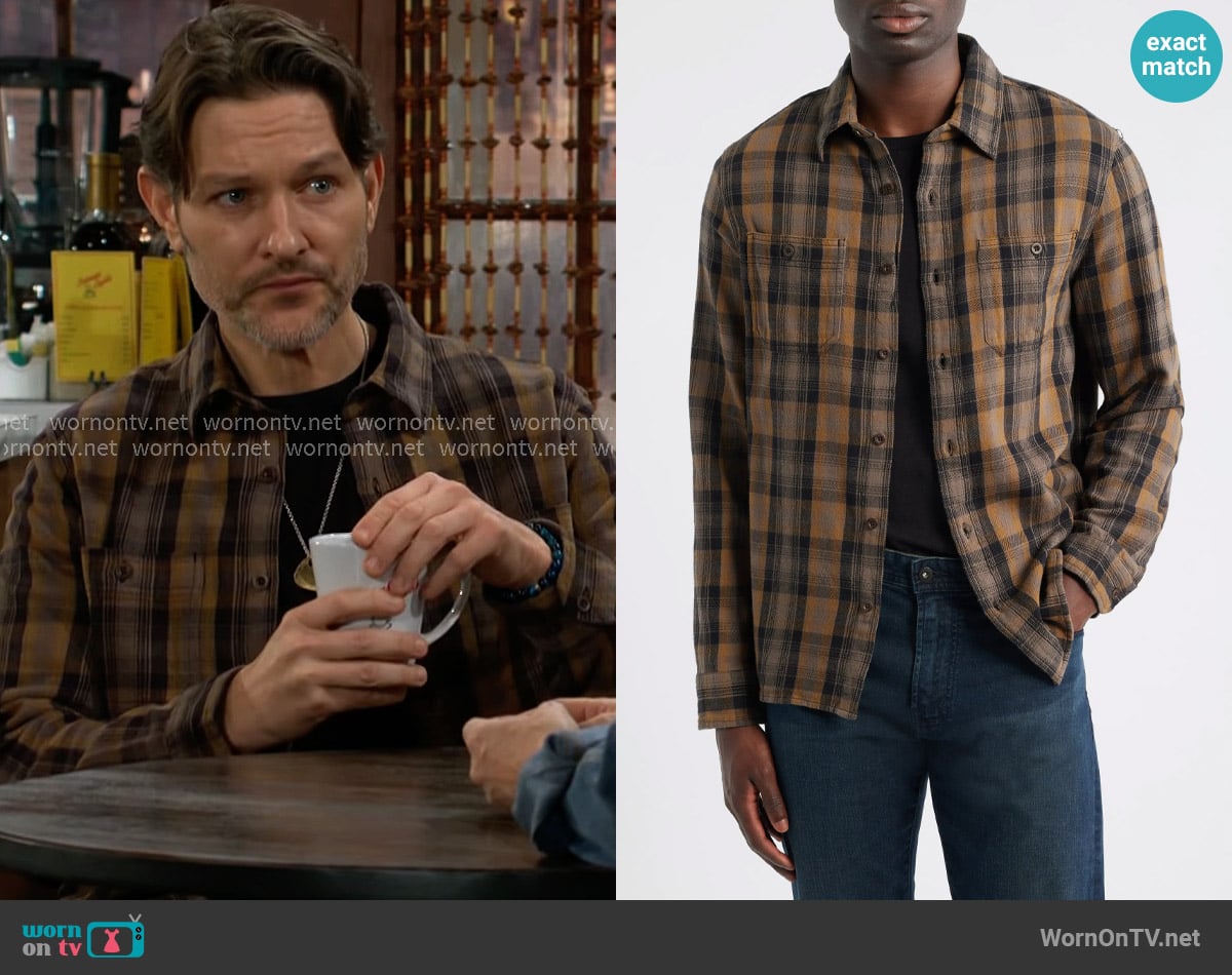 AG Mason Shirt in Yellow Multi worn by Daniel Romalotti (Michael Graziadei) on The Young and the Restless