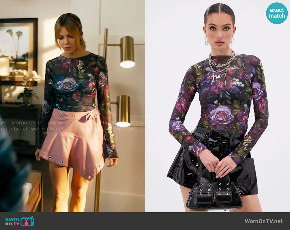 Akira Another Rose Long Sleeve Mesh Top worn by Morgan Gillory (Kaitlin Olson) on High Potential