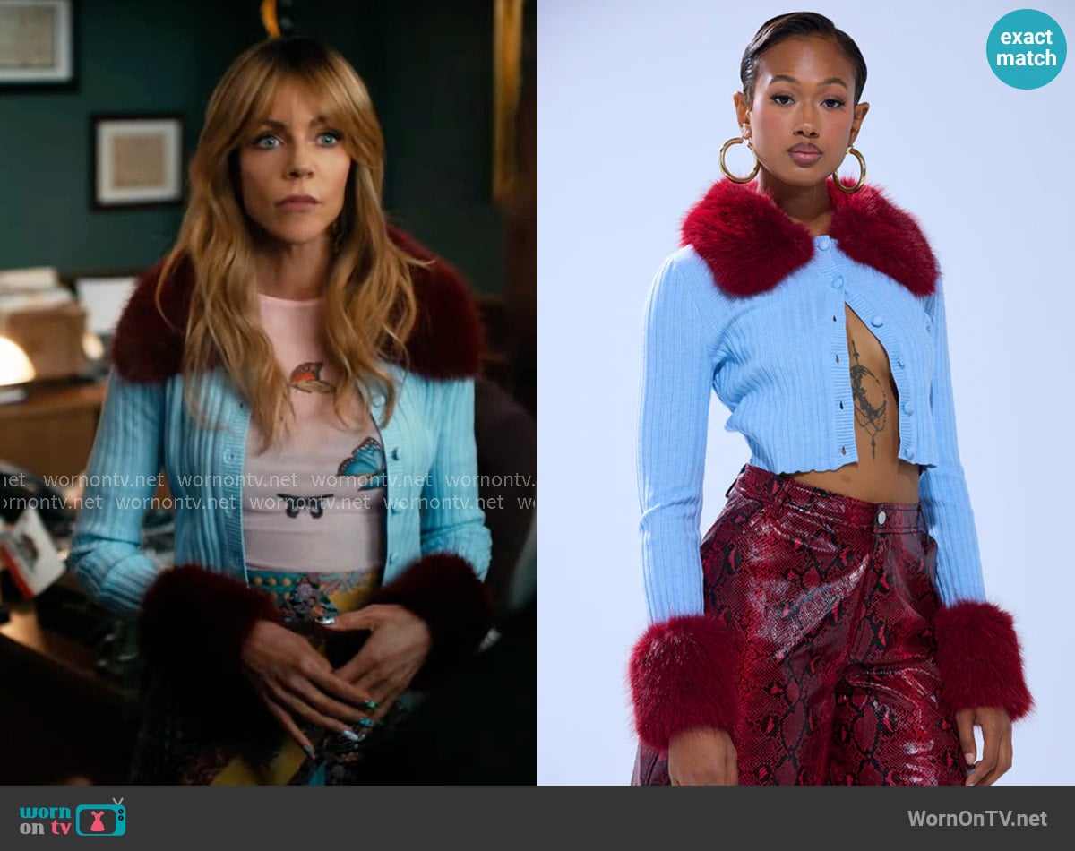 Akira Extra Is My Middle Name Cardigan with Fur worn by Morgan Gillory (Kaitlin Olson) on High Potential