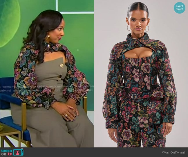 LaKisha Greenwade’s floral bolero on Tamron Hall Show LaKisha Greenwade’s floral bolero on Tamron Hall Show