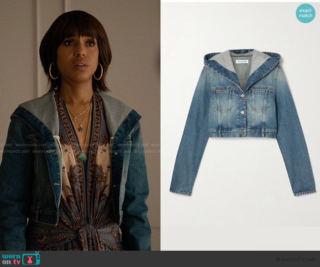 Alaia Cropped hooded denim jacket worn by Eleanor (Kerry Washington) on Imperfect Women
