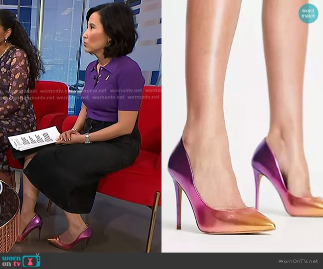 Aldo Stessy Heeled Shoes in purple ombre worn by Vicky Nguyen on NBC News Daily