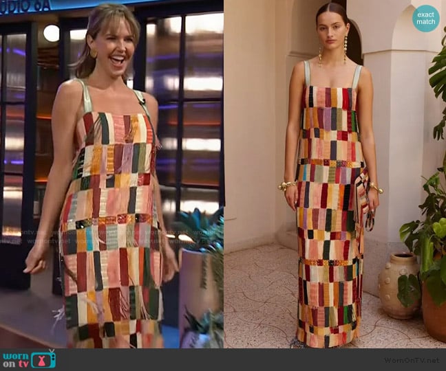 Alemais Marjorelle Embellished Linen Silk Midi Dress worn by Arielle Kebbel on The Kelly Clarkson Show