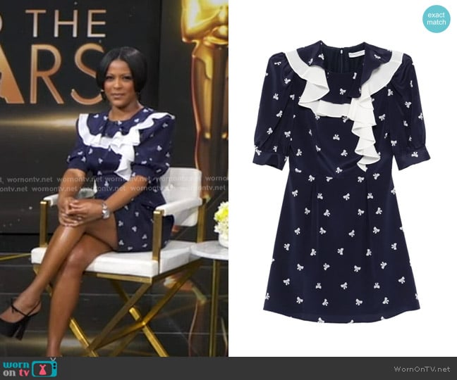 Alessandra Rich bow-print mini dress worn by Tamron Hall on Good Morning America