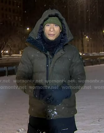 Alex Perez’s green hooded down jacket on Good Morning America