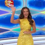 Alexis’s yellow sequin dress with cutouts on The Price is Right