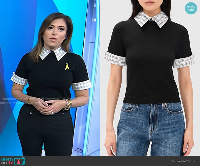 Alice + Olivia Aster Collared Pullover in Black/Soft White worn by Chloe Melas on Today
