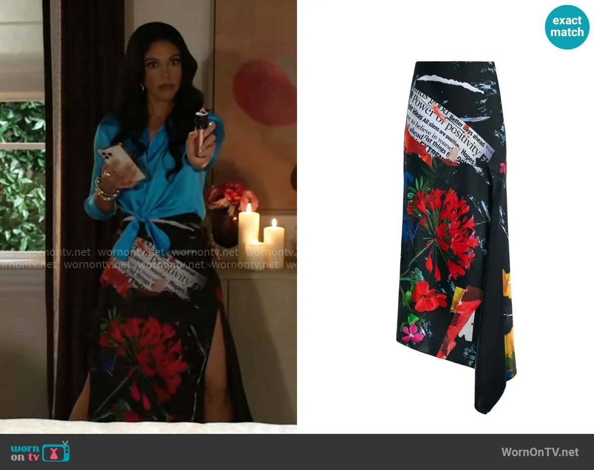 Alice + Olivia Ayla Skirt in Azalea Floral worn by Dani Dupree (Karla Mosley) on Beyond the Gates