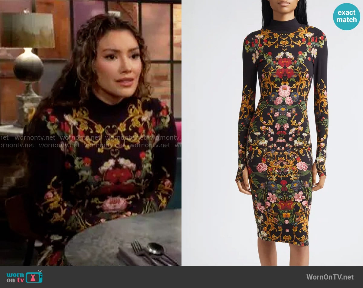 Alice + Olivia Delora Dress in Evermine worn by Audra Charles (Zuleyka Silver) on The Young and the Restless