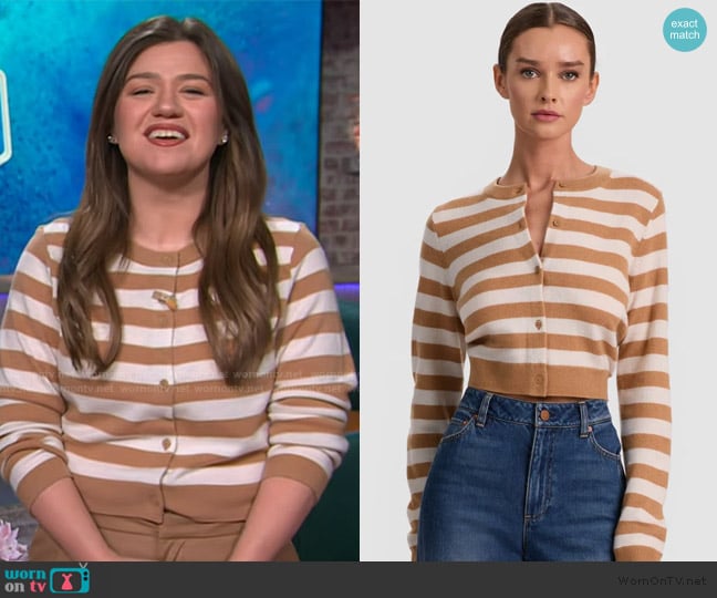 Alice + Olivia Dollie Striped Cashmere Cardigan worn by Kelly Clarkson on The Kelly Clarkson Show
