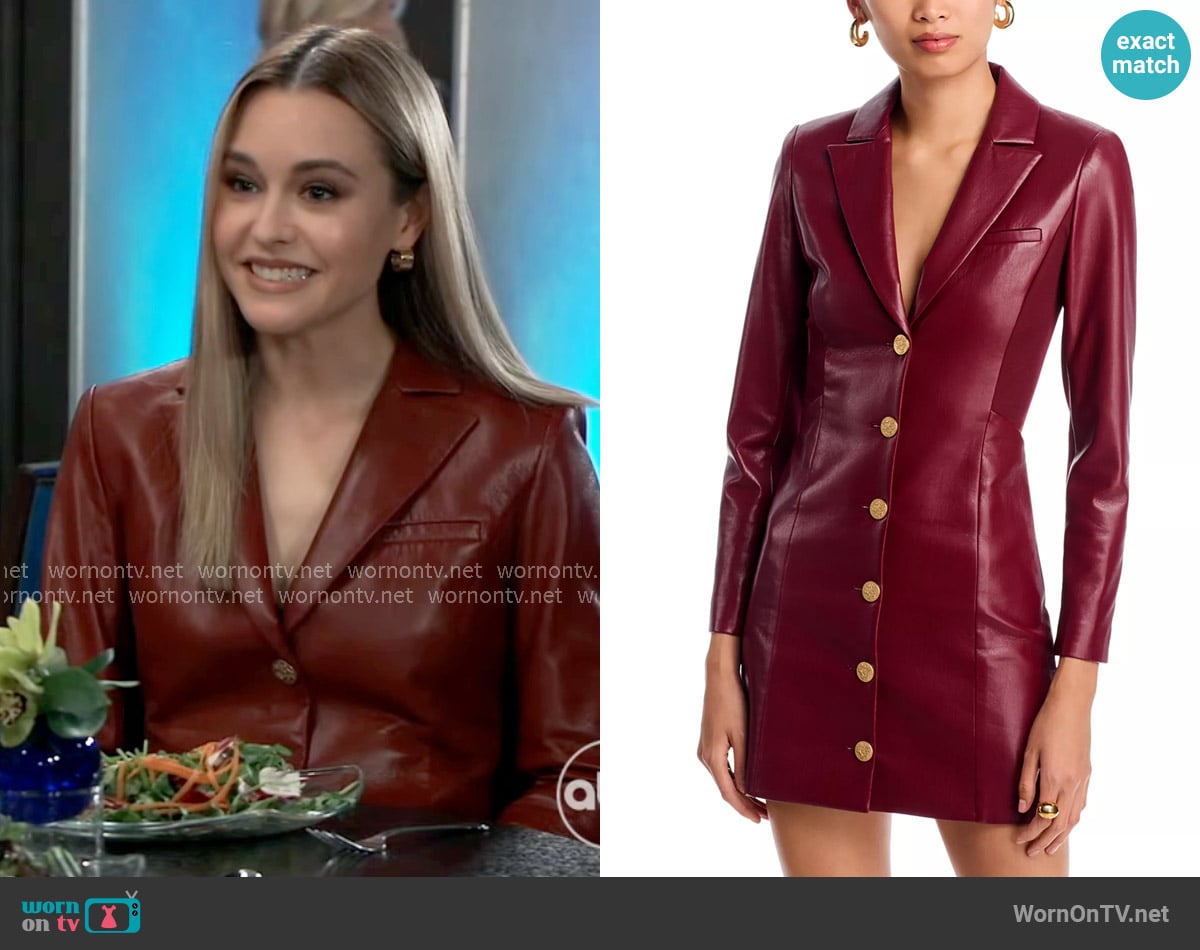 Jacinda’s red leather blazer dress on General Hospital Jacinda’s red leather blazer dress on General Hospital