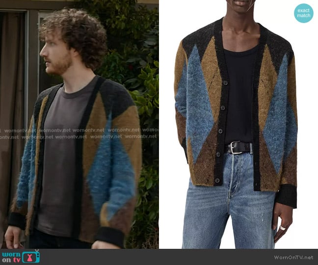 All Saints Bernie Oversized Argyle Cardigan worn by Flynn (Jake Short) on 9-1-1