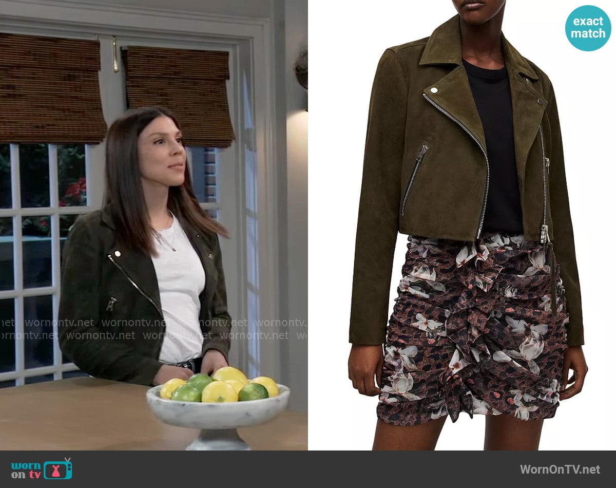 All Saints Dalby Suede Biker Jacket worn by Kristina Corinthos-Davis (Kate Mansi) on General Hospital