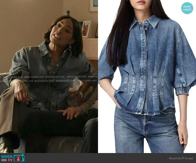 All Saints Nancy Denim Shirt in Vintage Indigo worn by Athena Grant (Angela Bassett) on 9-1-1