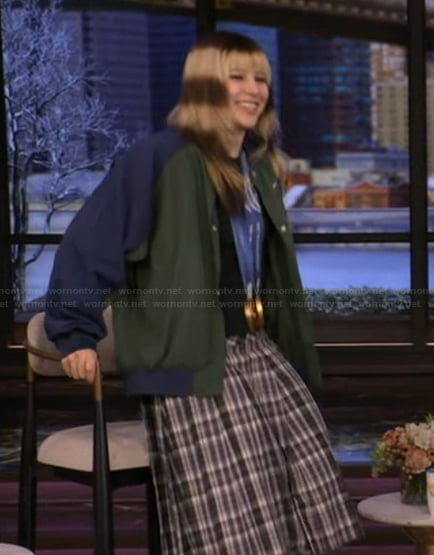 Alyssa Liu’s green bomber jacket on Live with Kelly and Mark