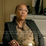 Amanda’s paisley print blouse and black pinstripe blazer on Will Trent