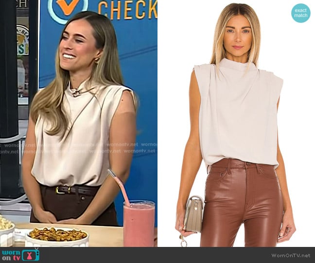 Rachael DeVaux’s ivory gathered sleeveless top on Today