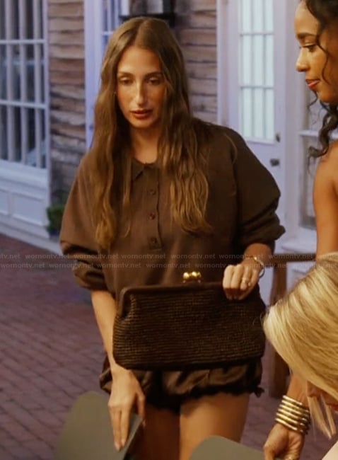 Amanda's brown sweater and bubble shorts on Summer House