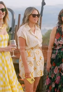 Amanda's irovy logo print dress on The Real Housewives of Beverly Hills