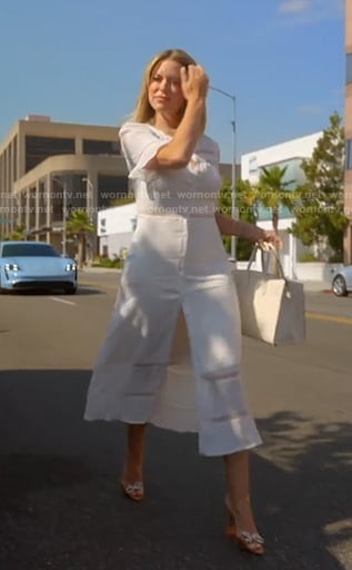 Amanda’s white lace inset midi dress on The Real Housewives of Beverly Hills