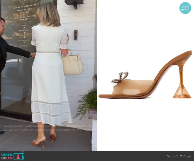Amina Muaddi Rosie Glass Slipper Heeled Sandals worn by Amanda Frances on The Real Housewives of Beverly Hills