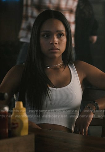 Andrea’s white ribbed cropped tank on Marshals