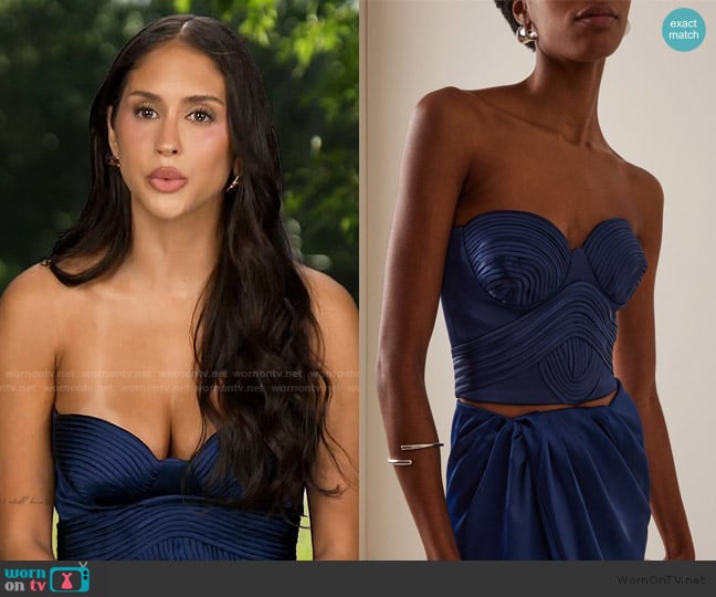 Andres Otalora Hasta El Cielo Pleated Satin Corset Top worn by Dara Levitan on Summer House