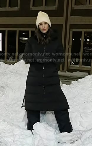 Angie Lassman’s black long down coat on Today