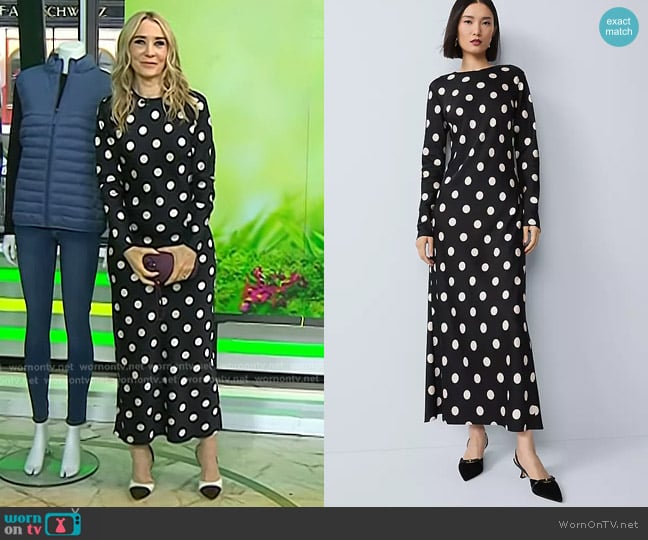 Ann Taylor Dotted Satin Sheath Dress worn by Chassie Post on Today