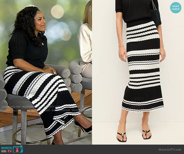 Ann Taylor Striped Woven Midi Skirt worn by Sheinelle Jones on Today