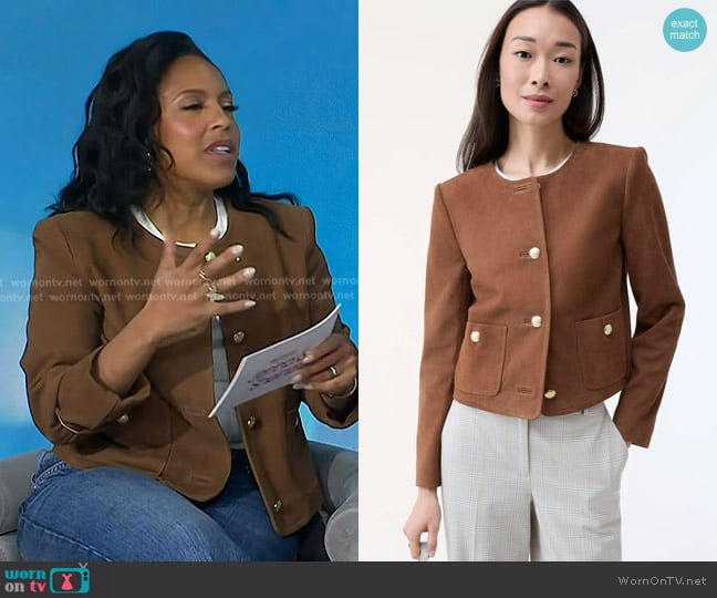 Ann Taylor The Crew Neck Jacket in Suede worn by Sheinelle Jones on Today