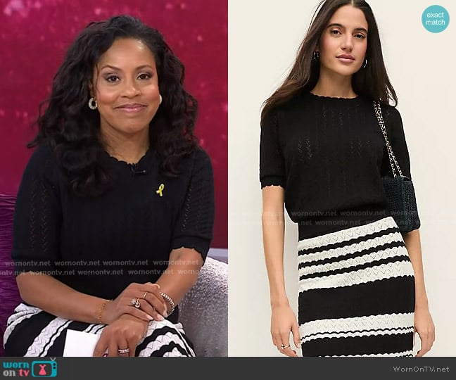 Ann Taylor Weekend Pointelle Sweater Tee worn by Sheinelle Jones on Today