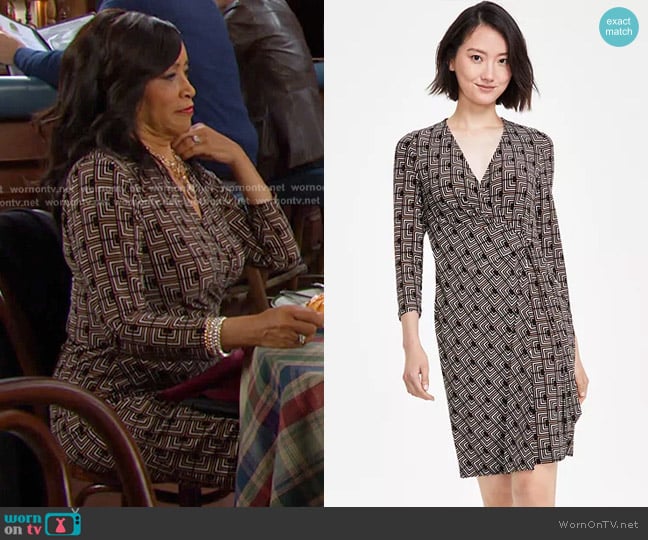 Anne Klein V-Neck Side-Tie Faux-Wrap Dress worn by Paulina Price (Jackée Harry) on Days of our Lives