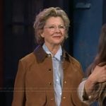 Annette Bening’s brown suede jacket on The Kelly Clarkson Show