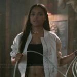 Andrea’s white satin bomber jacket on Marshals