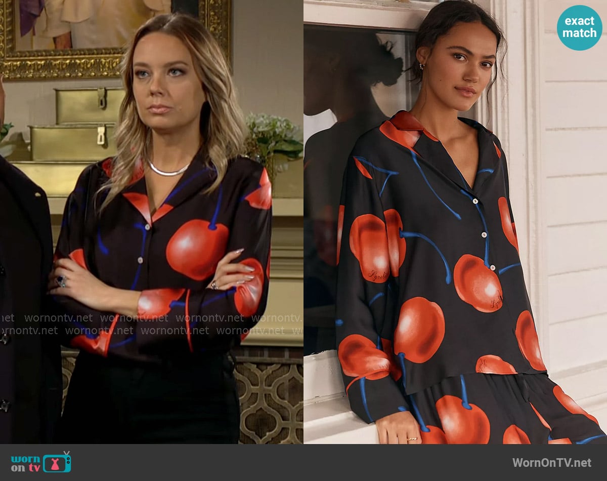Abby’s cherry print shirt on The Young and the Restless