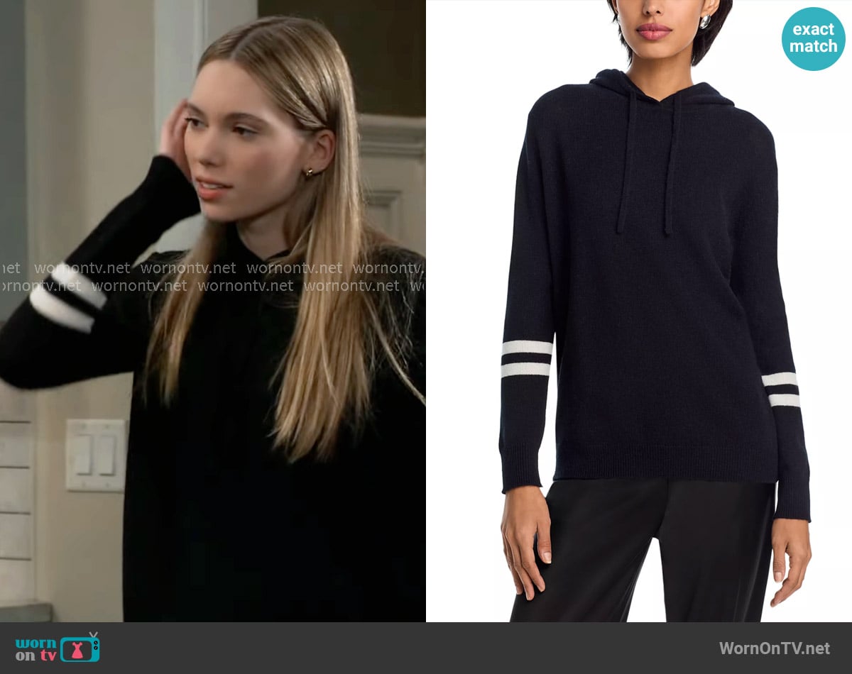 Aqua 100% Cashmere Athletic Stripe Hoodie worn by Charlotte Cassadine (Bluesy Burke) on General Hospital