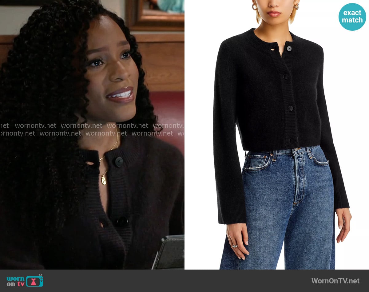 Aqua 100% Cashmere Cropped Wide Sleeve Crewneck Cardigan worn by Naomi Hamilton Hawthorne (Arielle Prepetit) on Beyond the Gates