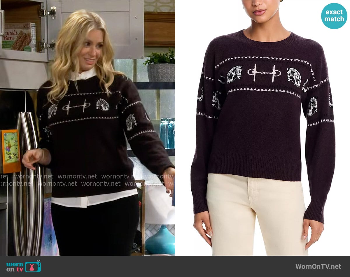 Aqua 100% Cashmere Horse Sweater worn by Gemma (Beth Behrs) on The Neighborhood