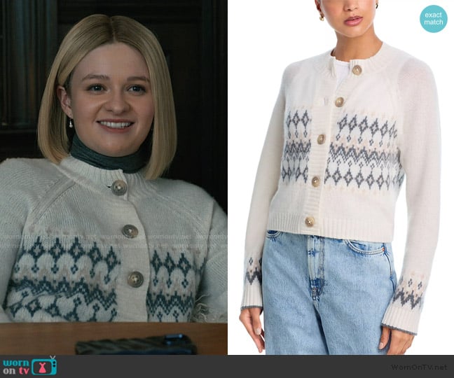 Aqua Cashmere Fair isle Brush Crewneck Cardigan worn by Brynlynn Newell (Ruby Taylor) on Elsbeth