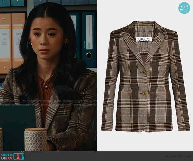 Argent Single-Breasted Plaid Weekend Blazer worn by Sarah Franklin (Leah Lewis) on Matlock