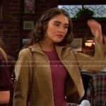 Ari’s pink ruffle mini dress and suede jacket on Days of our Lives