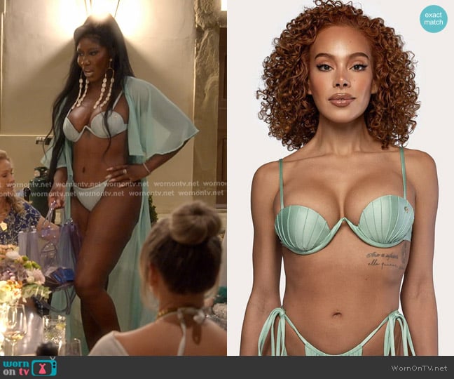 Asherah Swimwear Kirah Top in Ocean Mist worn by Bozoma Saint John on The Real Housewives of Beverly Hills