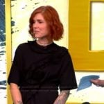 Ashley Alderfer Kaufman’s black ruffle top on The View