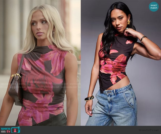 ASOS  High neck gathered asymmetric hem slinky top in floral worn by Miranda McWhorter on The Secret Lives of Mormon Wives